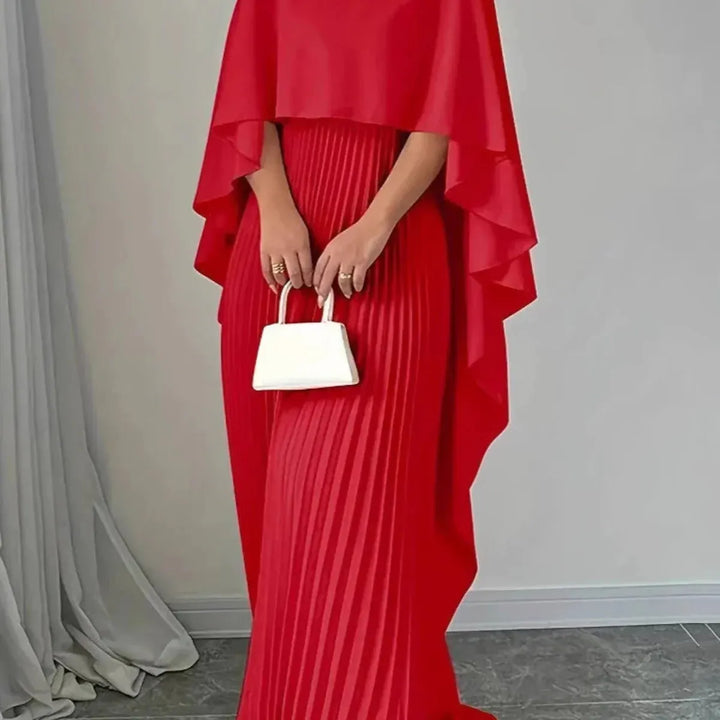 Cape Sleeve Pleated Maxi Dress