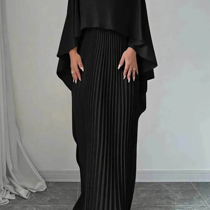 Cape Sleeve Pleated Maxi Dress