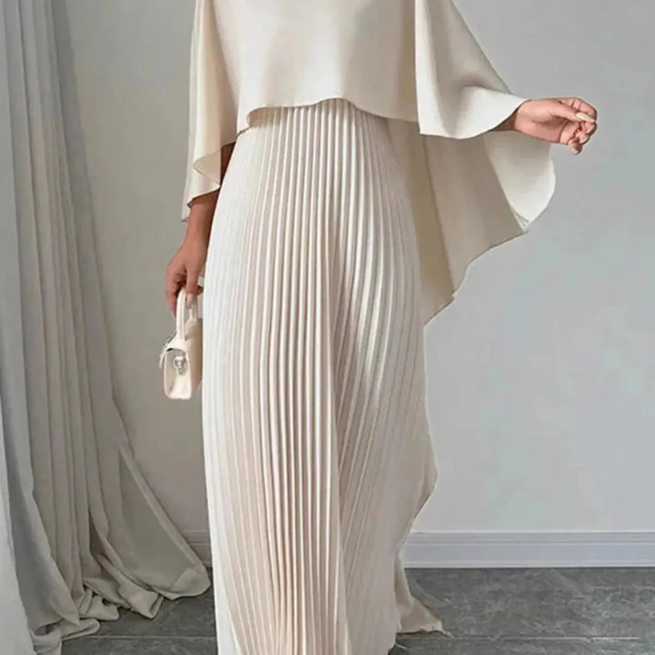 Cape Sleeve Pleated Maxi Dress
