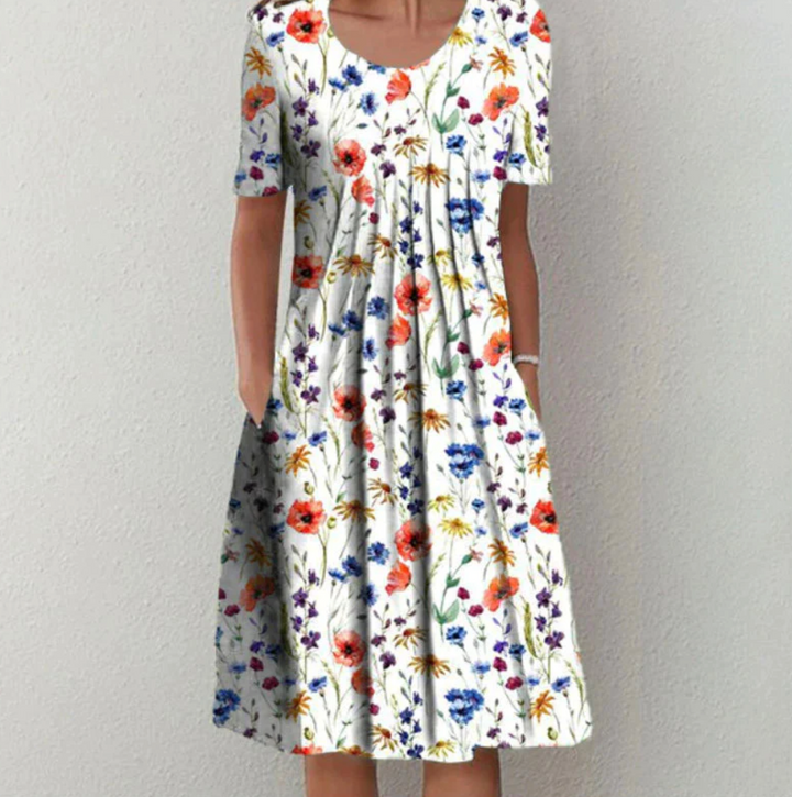 Printed Pleated A-Line Summer Dress