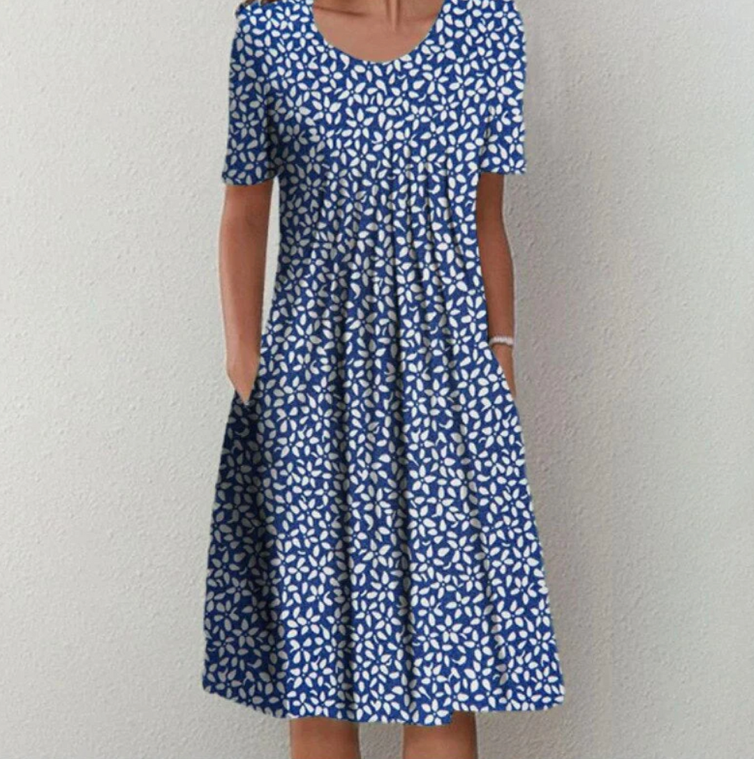 Printed Pleated A-Line Summer Dress