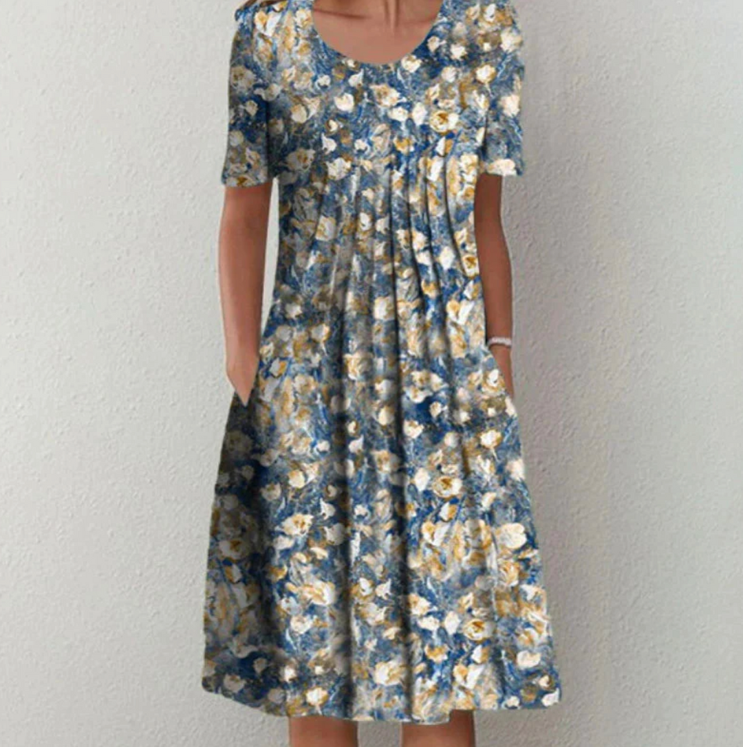 Printed Pleated A-Line Summer Dress