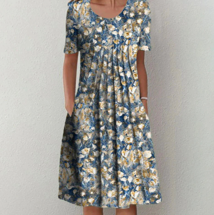 Printed Pleated A-Line Summer Dress