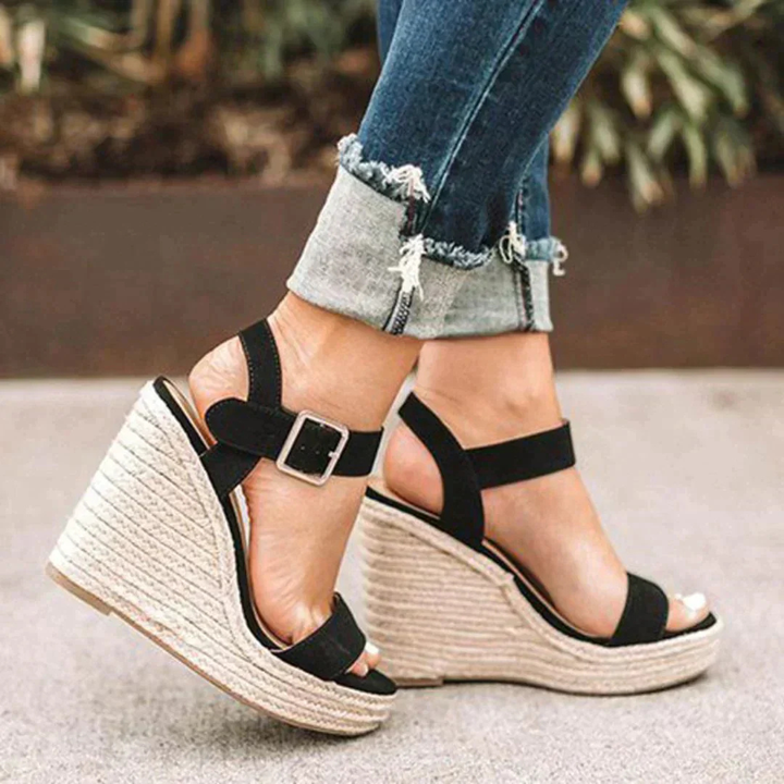 Suede-Look Heel Open Toe Espadrille Wedge Sandals