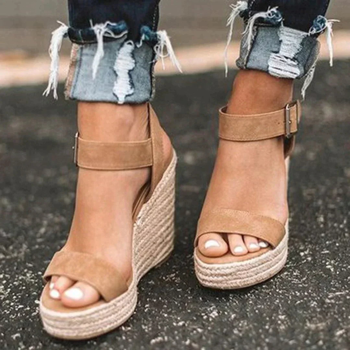 Suede-Look Heel Open Toe Espadrille Wedge Sandals