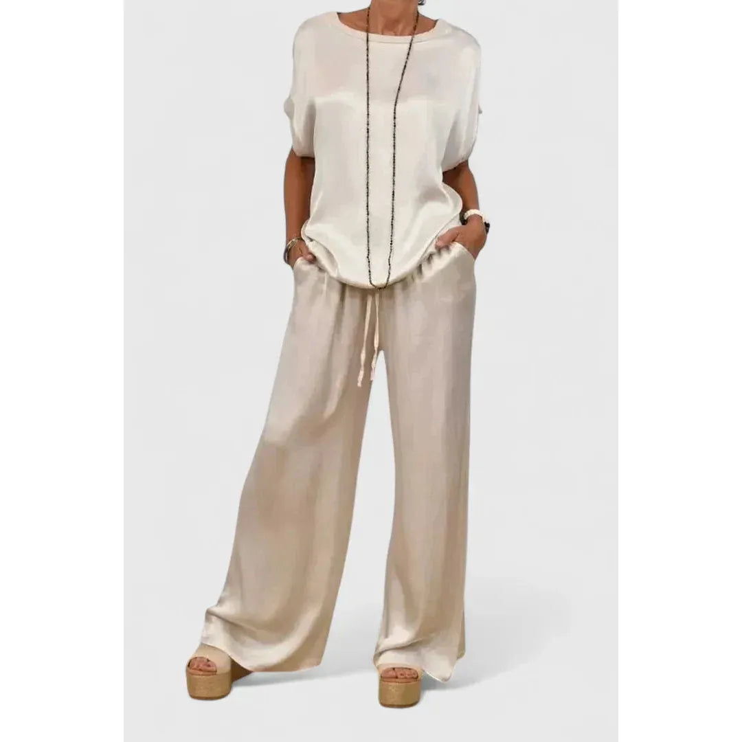 Satin-Look Batwing Top And Wide-Leg Trouser Set