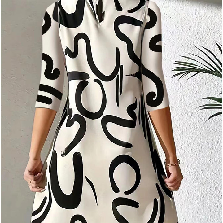 Modern Abstract Print Mock Neck Dress