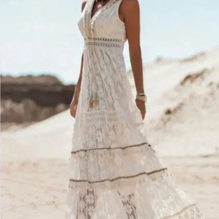 Boho Lace-Look V-Neck Maxi Dress