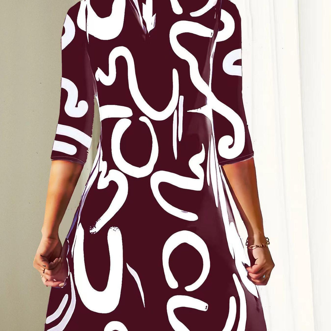 Modern Abstract Print Mock Neck Dress
