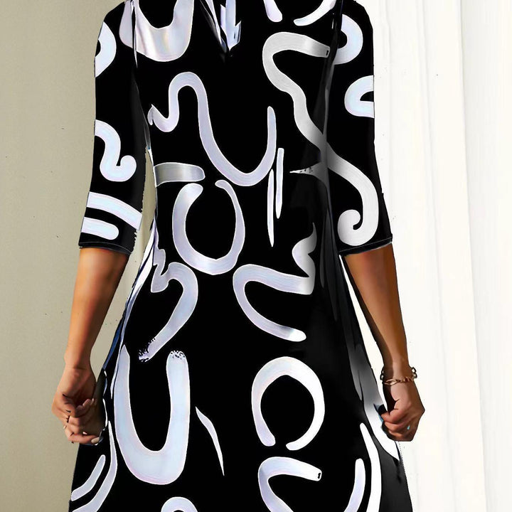 Modern Abstract Print Mock Neck Dress