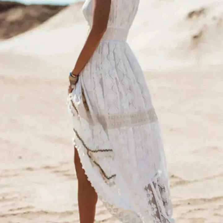 Boho Lace-Look V-Neck Maxi Dress