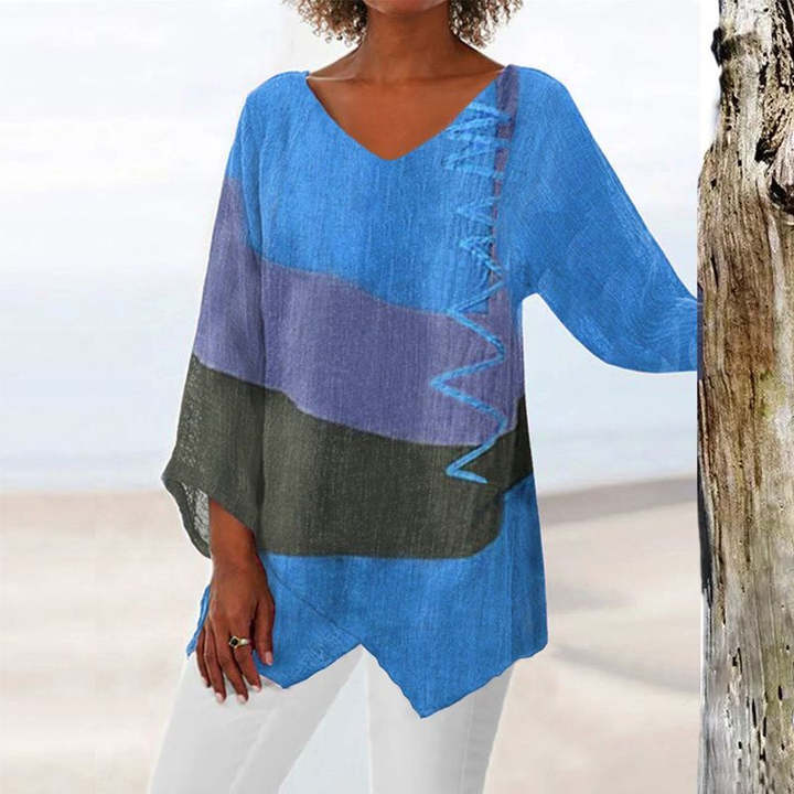 Colour Block Oversized V-Neck Top