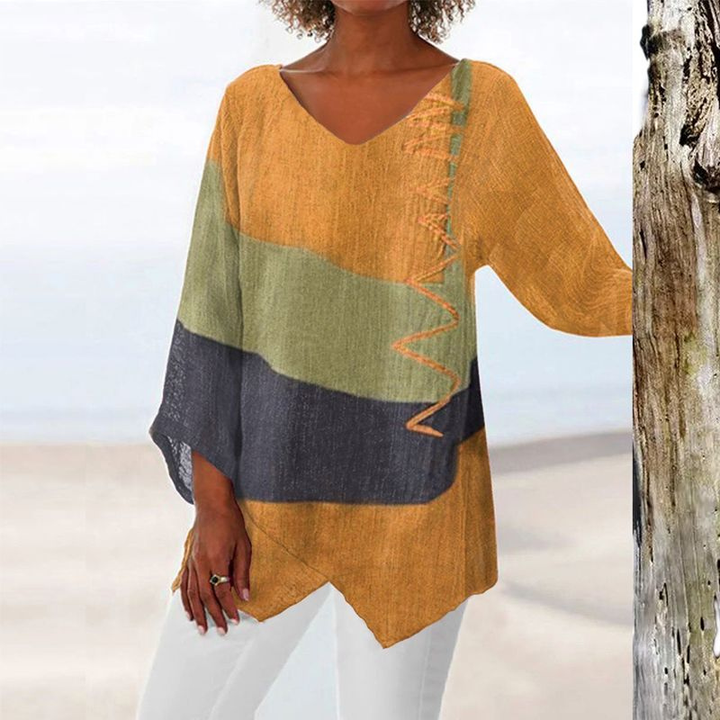 Colour Block Oversized V-Neck Top