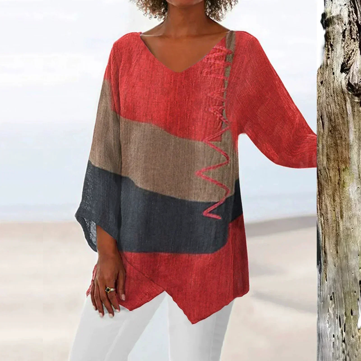 Colour Block Oversized V-Neck Top