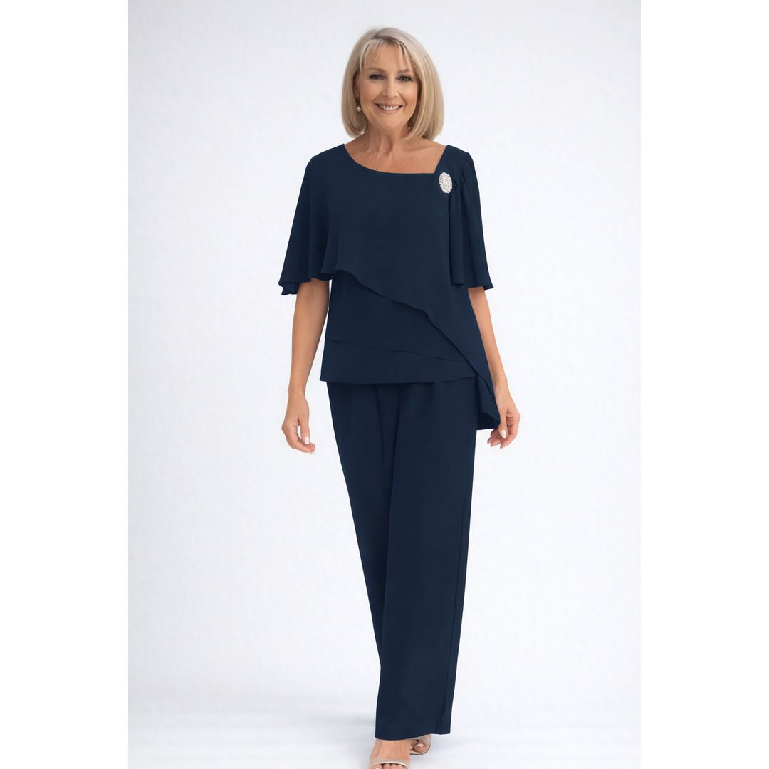 Chiffon-Look Cape Top And Trouser Set