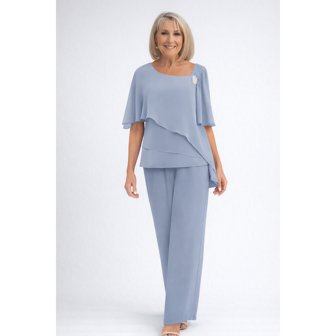 Chiffon-Look Cape Top And Trouser Set
