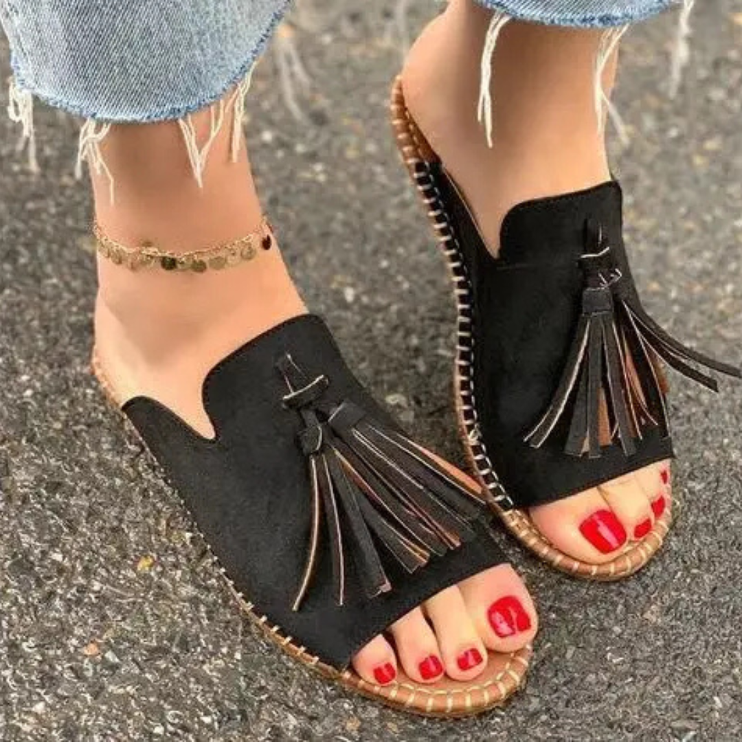 Jute Tassel Espadrille Flat Slide Sandals
