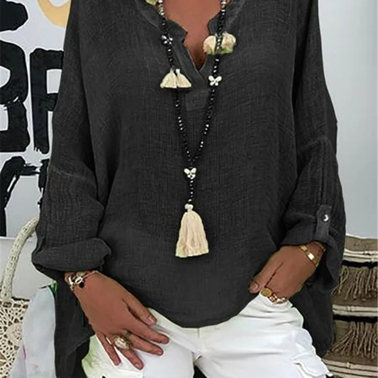 Oversized V-Neck Tie-Front Blouse
