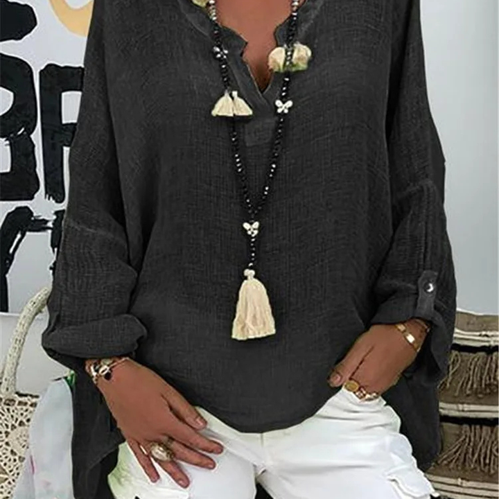 Oversized V-Neck Tie-Front Blouse