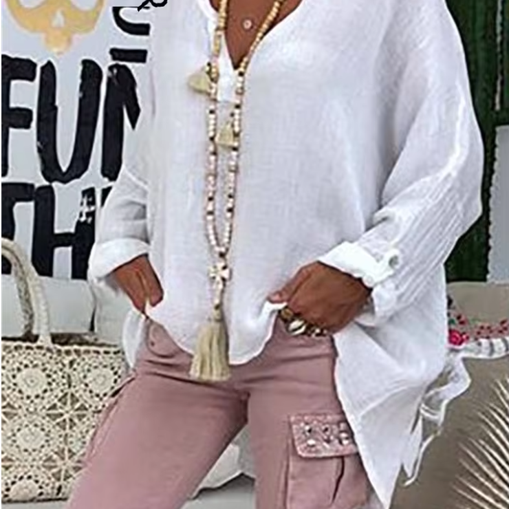Oversized V-Neck Tie-Front Blouse
