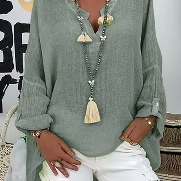 Oversized V-Neck Tie-Front Blouse