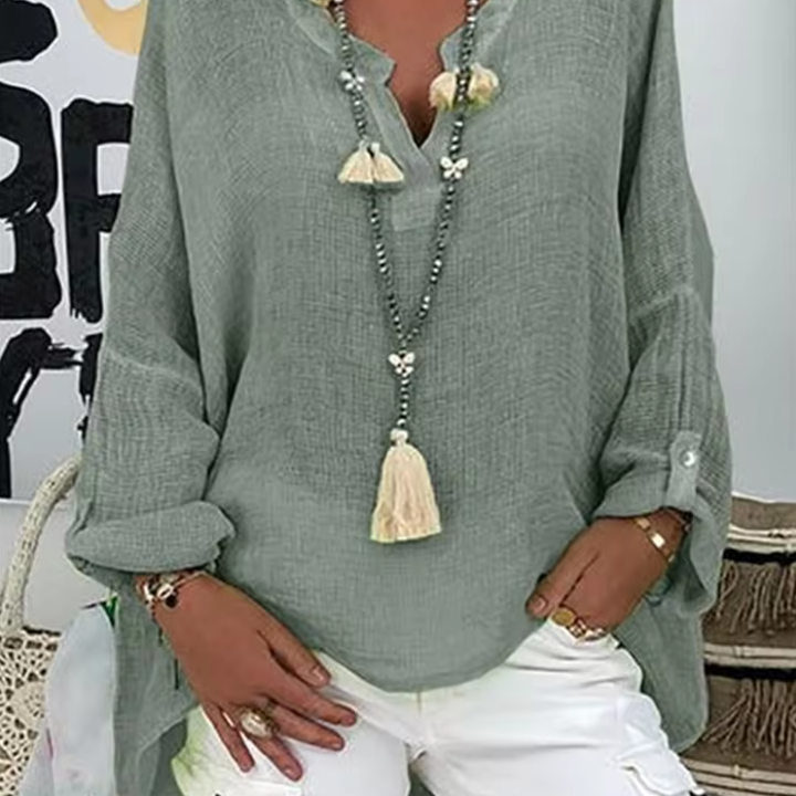 Oversized V-Neck Tie-Front Blouse