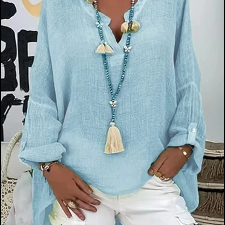 Oversized V-Neck Tie-Front Blouse