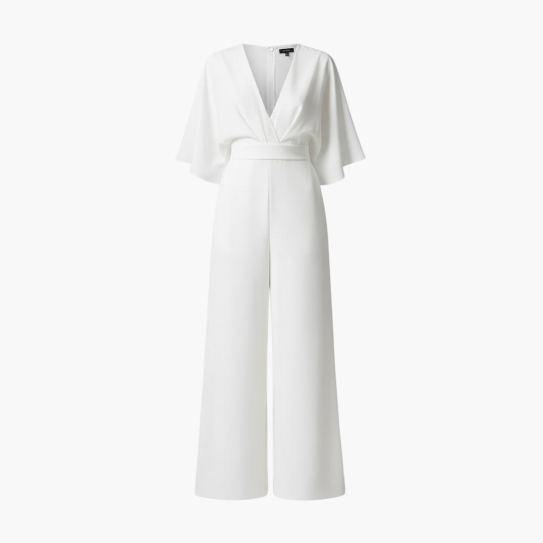 Cape Sleeve V-Neck Wide-Leg Jumpsuit