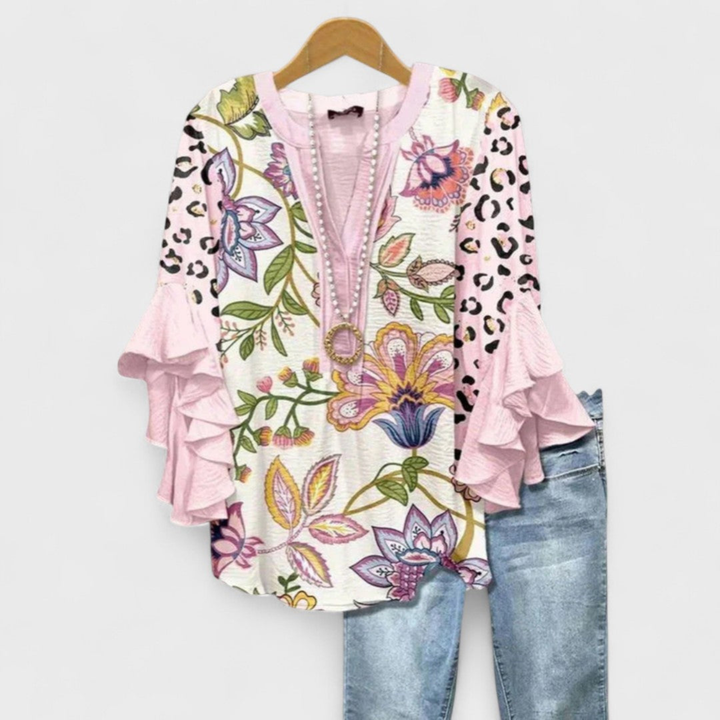 Ruffle Sleeve V-Neck Blouse