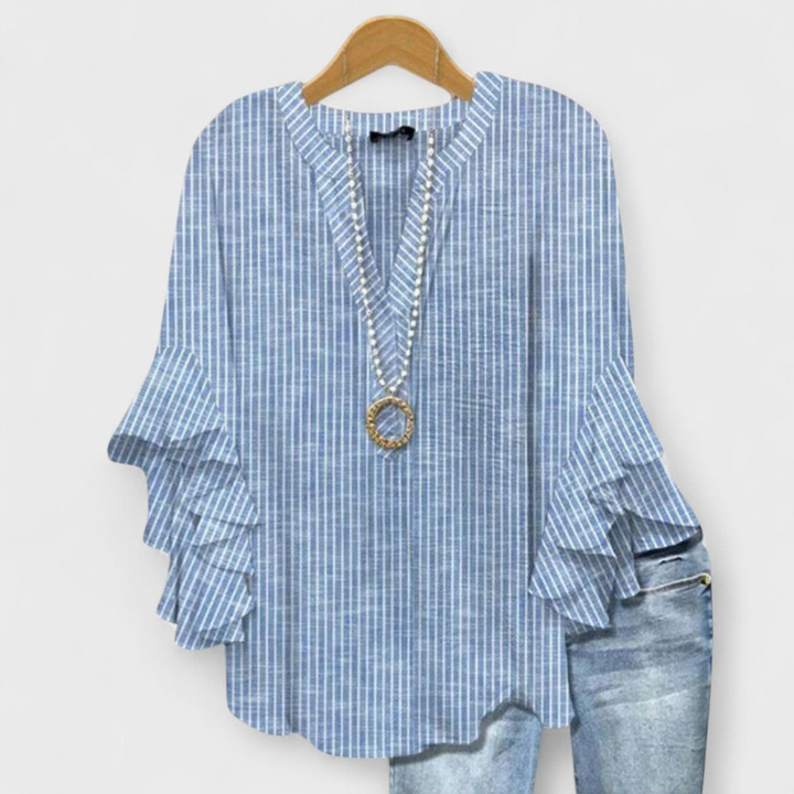 Ruffle Sleeve V-Neck Blouse