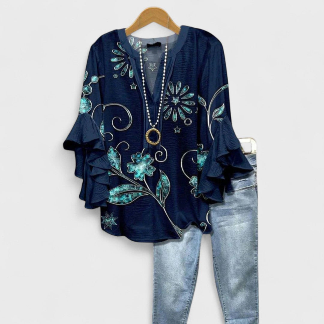 Ruffle Sleeve V-Neck Blouse