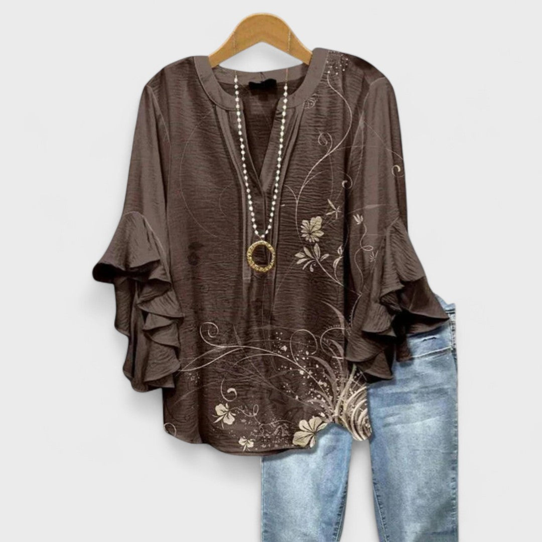 Ruffle Sleeve V-Neck Blouse
