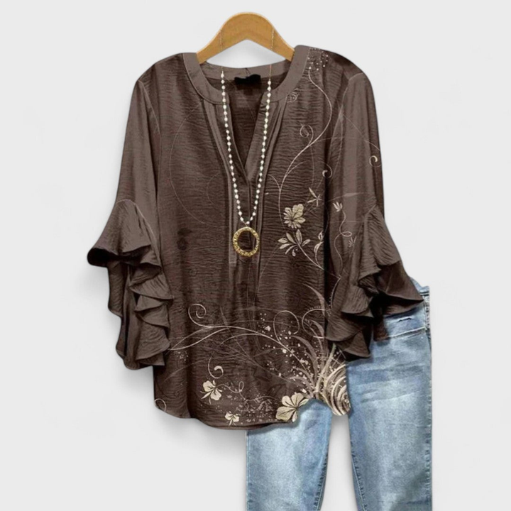 Ruffle Sleeve V-Neck Blouse