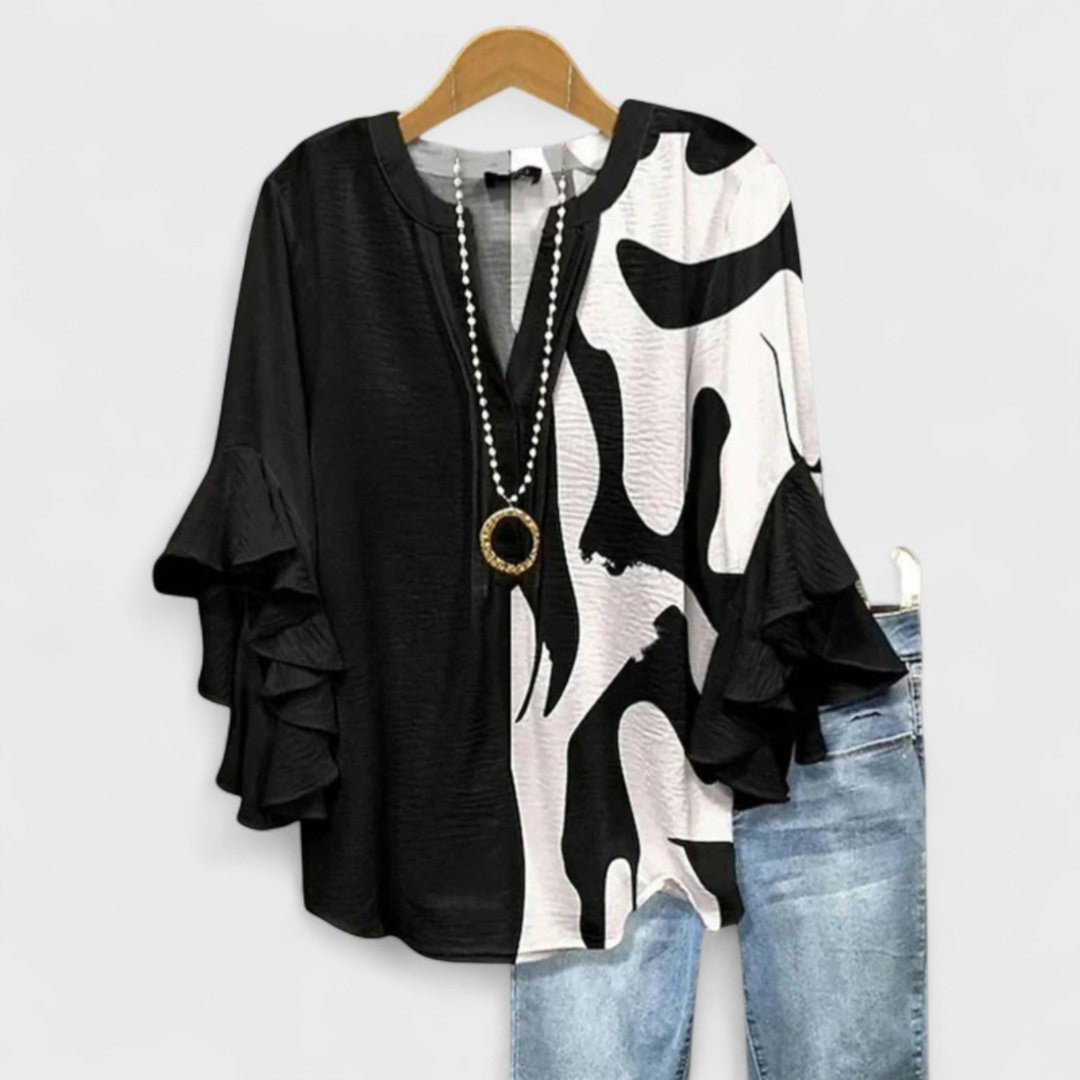 Ruffle Sleeve V-Neck Blouse