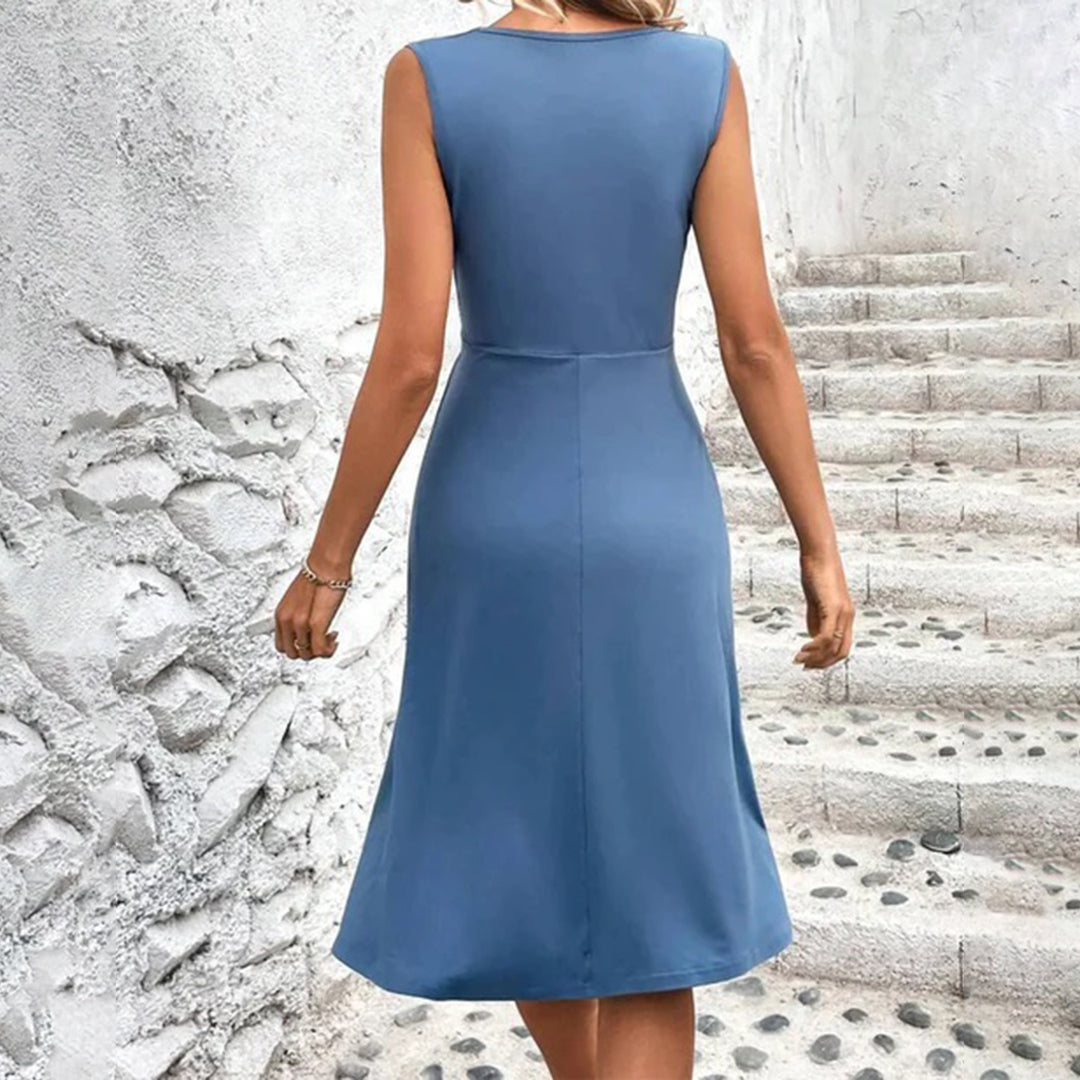 Ruched Sleeveless Midi Dress