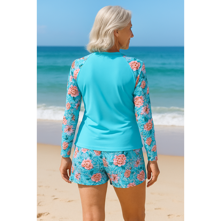 Floral Long Sleeve Swim Top & Shorts Set