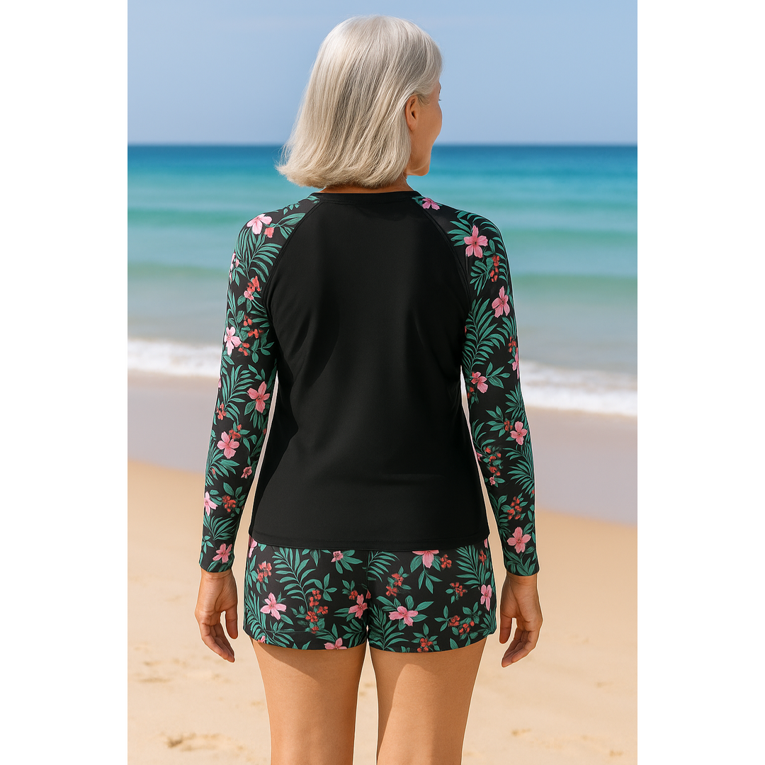 Floral Long Sleeve Swim Top & Shorts Set