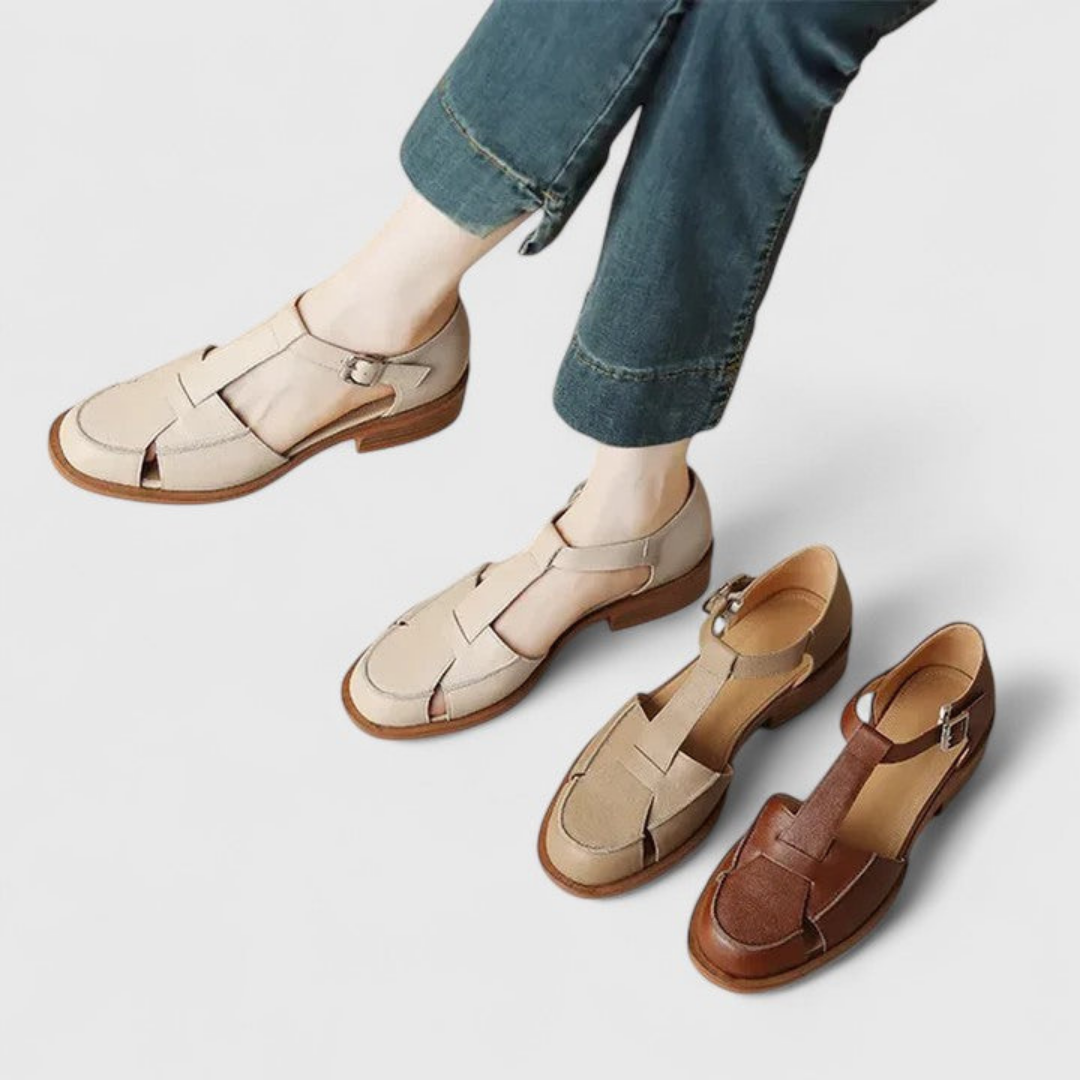 T-Bar Closed-Toe Block Heel Sandals