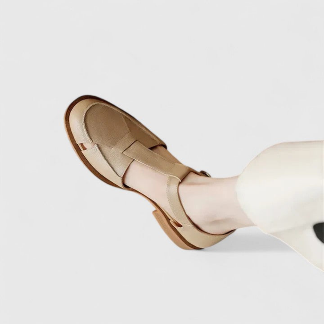 T-Bar Closed-Toe Block Heel Sandals