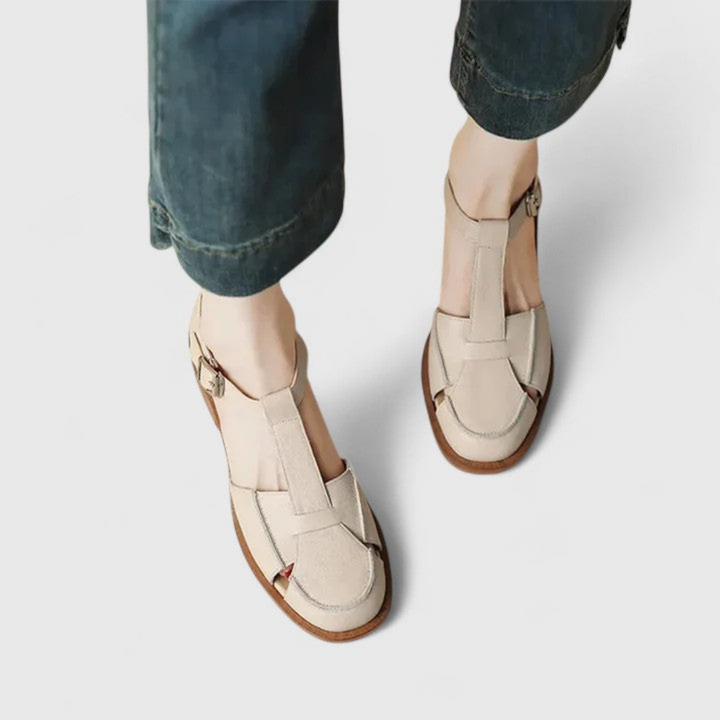 T-Bar Closed-Toe Block Heel Sandals