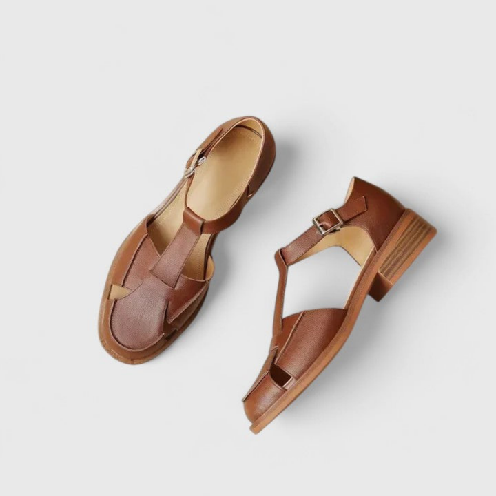 T-Bar Closed-Toe Block Heel Sandals