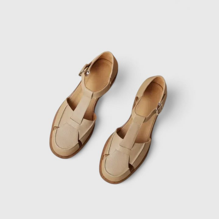 T-Bar Closed-Toe Block Heel Sandals