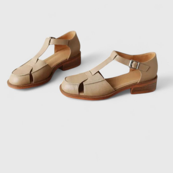 T-Bar Closed-Toe Block Heel Sandals
