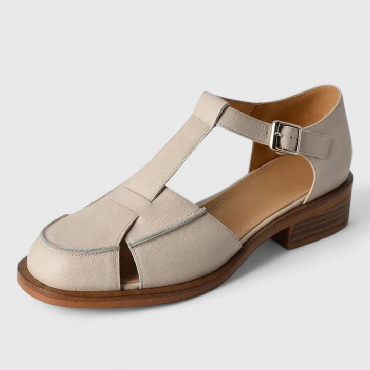 T-Bar Closed-Toe Block Heel Sandals