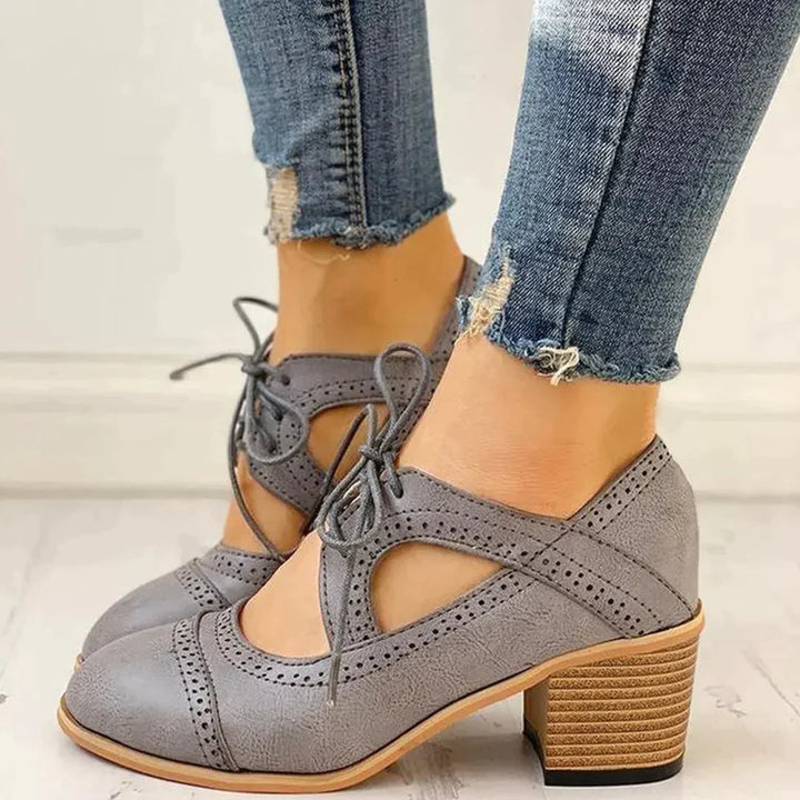 Heeled Lace-Up T-Strap Shoes