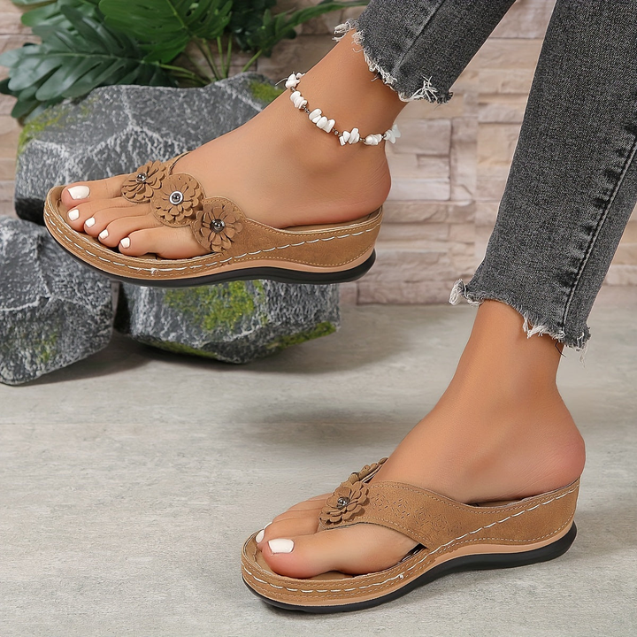 Floral Toe Post Wedge Flip-Flop Sandals