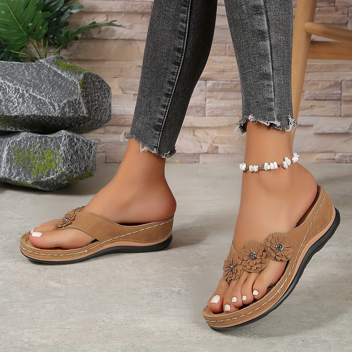 Floral Toe Post Wedge Flip-Flop Sandals