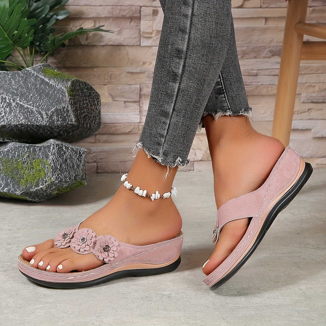 Floral Toe Post Wedge Flip-Flop Sandals