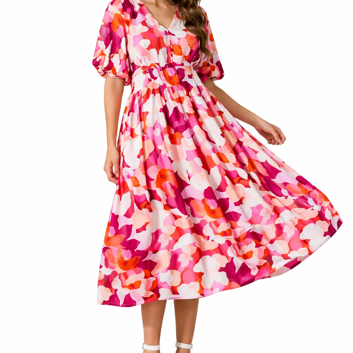 Floral Long Sleeve V-Neck Maxi Dress