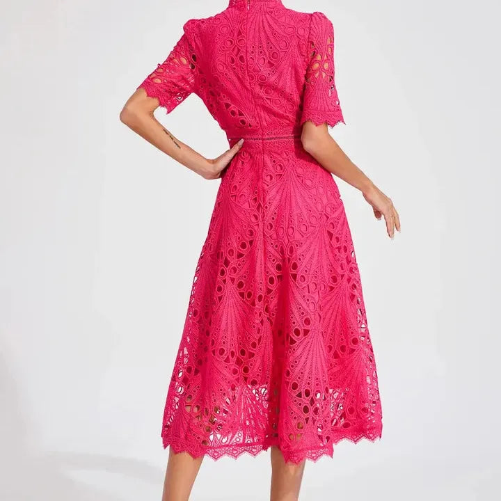 High Neck A-Line Midi Dress